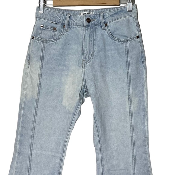 Celine Womens High Rise Flare Jeans Size 26 Light Wash Front Slits - Picture 3 of 11